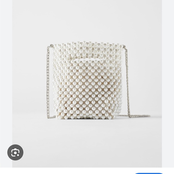 4735 Zara Beaded Pearl Mini Bucket Bag Women’s Size S - Picture 4 of 4